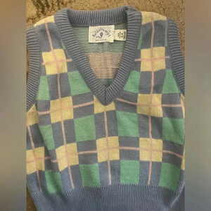 Vintage Kitestrings Kids Pastel Plaid Cotton‎ Knit Sweater Vest Size 5/6